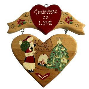 JDL Inc Christmas Love Folk Art Wooden Wall Art Hanging Hand Painted Santa Claus